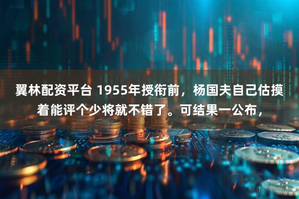 翼林配资平台 1955年授衔前,杨国夫自己估摸着能评个少将就不错了。可结果一公布,